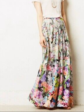 Ranna Gill Anthropologie Womens Firefleur Floral Maxi Skirt XS Brunch Shower